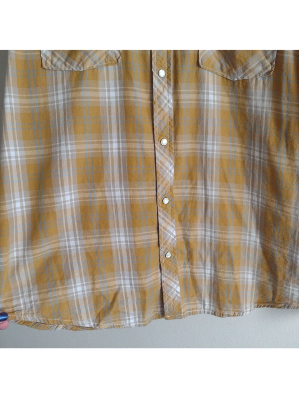 Levi's Mens Western Shirt XL Yellow Plaid Pearl Snap Dual Pocket - Picture 7 of 11